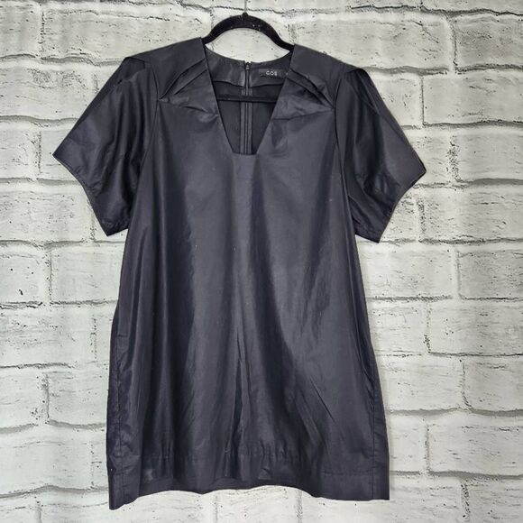 COS V Neck Concealed Back Zipper Pleated Mini Dress Black Size 40 Medium - Picture 1 of 11